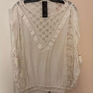 Free People White Lace-Trim V-Neck Tank Top
